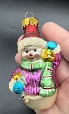 Unique Treasures Snowman Hand Blown and Painted Crafted Glass Ornament -BG1